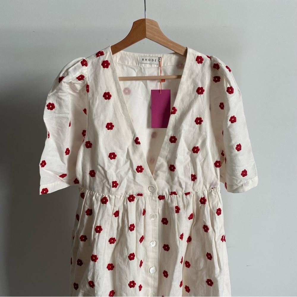 RHODE White and Red Polka Dot Midi Dress - Picture 4 of 12